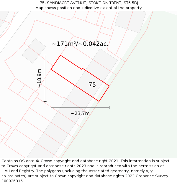 75, SANDIACRE AVENUE, STOKE-ON-TRENT, ST6 5DJ: Plot and title map