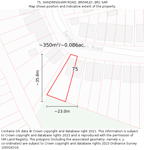 75, SANDRINGHAM ROAD, BROMLEY, BR1 5AR: Plot and title map