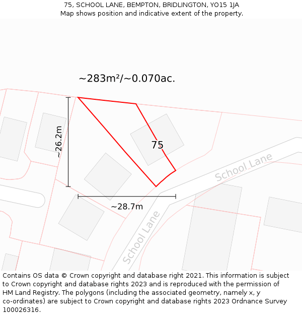 75, SCHOOL LANE, BEMPTON, BRIDLINGTON, YO15 1JA: Plot and title map
