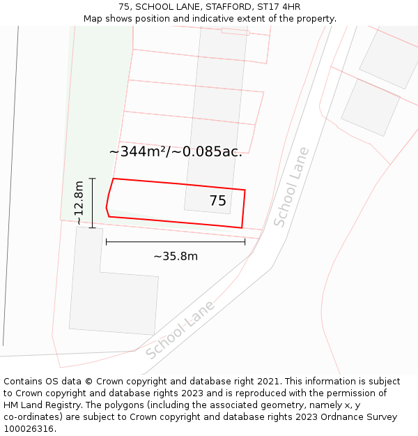75, SCHOOL LANE, STAFFORD, ST17 4HR: Plot and title map
