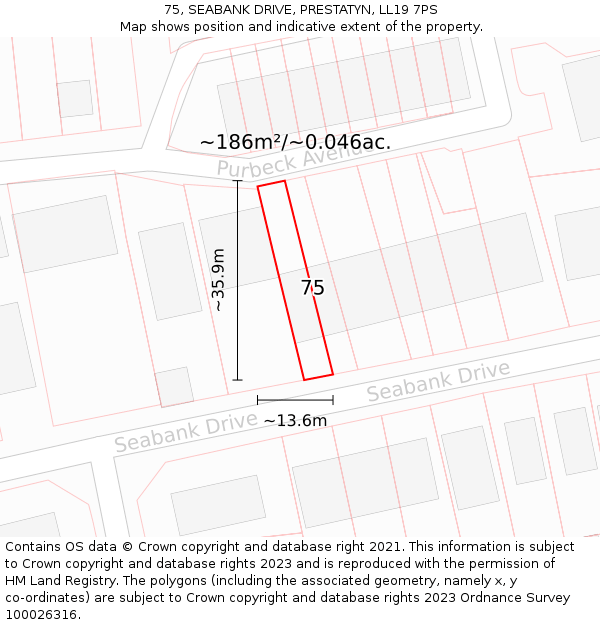 75, SEABANK DRIVE, PRESTATYN, LL19 7PS: Plot and title map