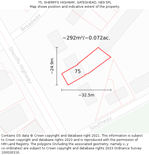 75, SHERIFFS HIGHWAY, GATESHEAD, NE9 5PL: Plot and title map