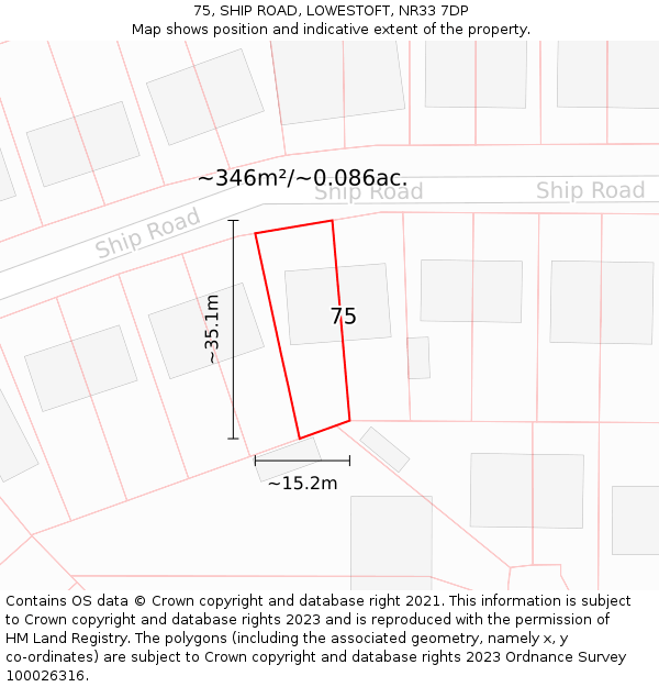 75, SHIP ROAD, LOWESTOFT, NR33 7DP: Plot and title map