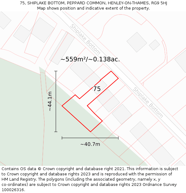 75, SHIPLAKE BOTTOM, PEPPARD COMMON, HENLEY-ON-THAMES, RG9 5HJ: Plot and title map
