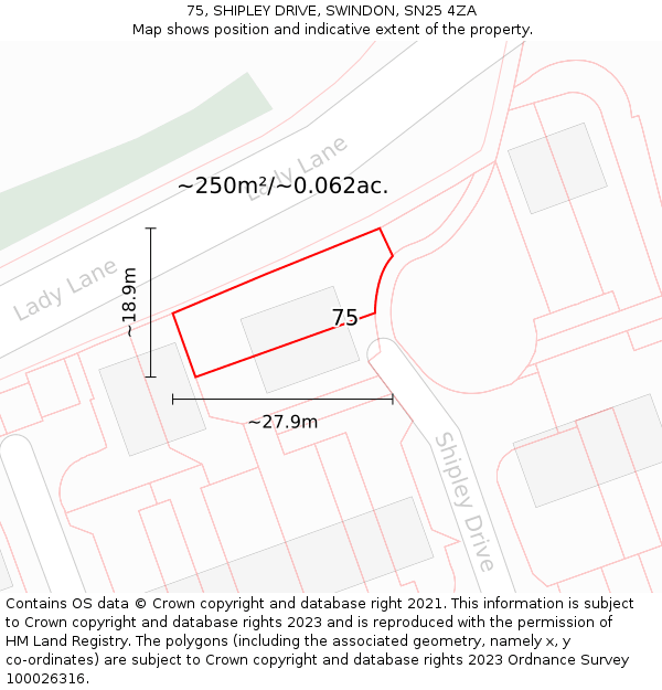 75, SHIPLEY DRIVE, SWINDON, SN25 4ZA: Plot and title map