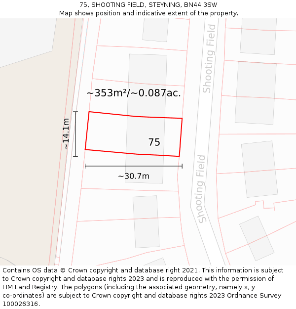 75, SHOOTING FIELD, STEYNING, BN44 3SW: Plot and title map