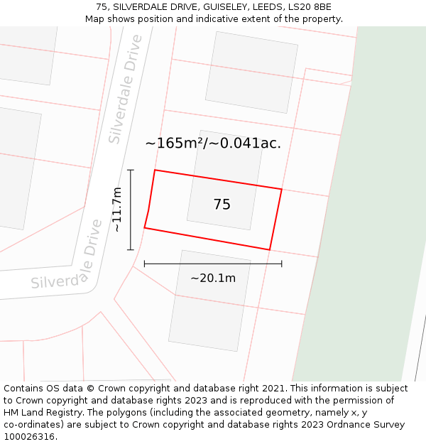 75, SILVERDALE DRIVE, GUISELEY, LEEDS, LS20 8BE: Plot and title map