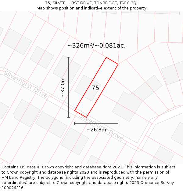 75, SILVERHURST DRIVE, TONBRIDGE, TN10 3QL: Plot and title map