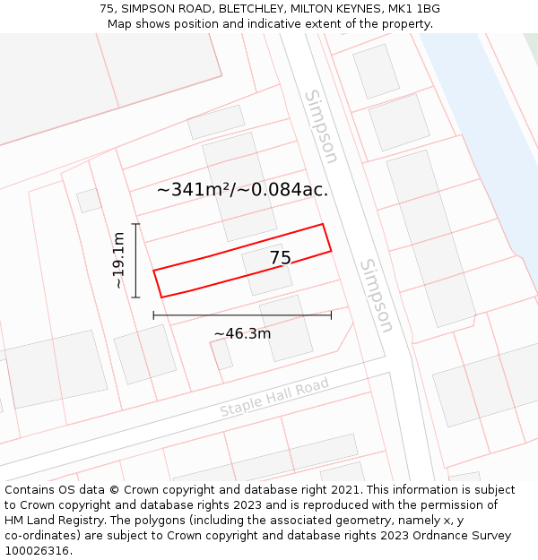 75, SIMPSON ROAD, BLETCHLEY, MILTON KEYNES, MK1 1BG: Plot and title map