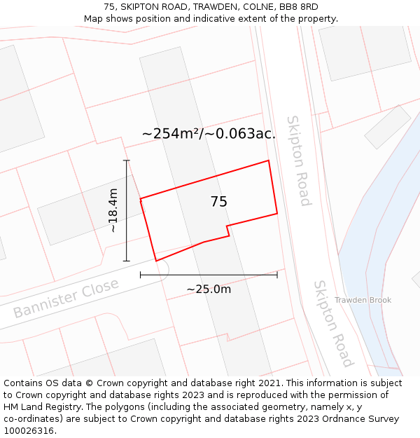 75, SKIPTON ROAD, TRAWDEN, COLNE, BB8 8RD: Plot and title map