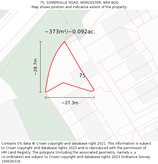 75, SOMERVILLE ROAD, WORCESTER, WR4 9QG: Plot and title map