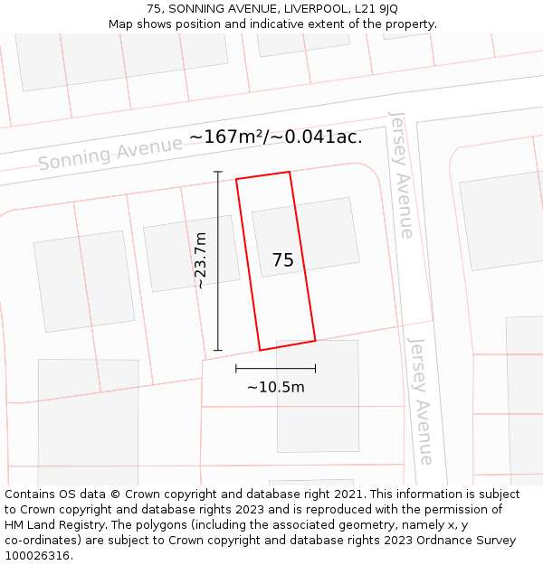 75, SONNING AVENUE, LIVERPOOL, L21 9JQ: Plot and title map
