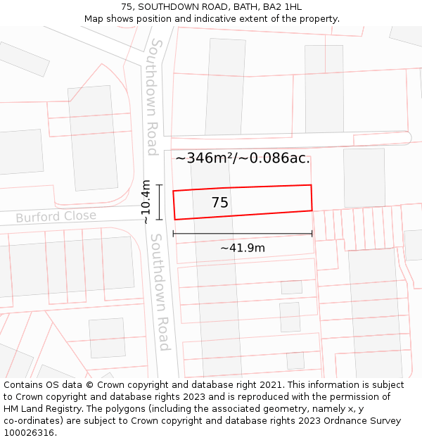 75, SOUTHDOWN ROAD, BATH, BA2 1HL: Plot and title map
