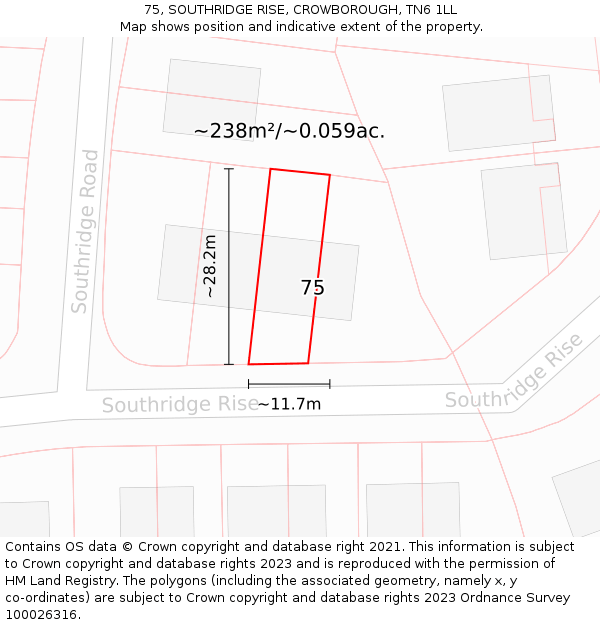 75, SOUTHRIDGE RISE, CROWBOROUGH, TN6 1LL: Plot and title map