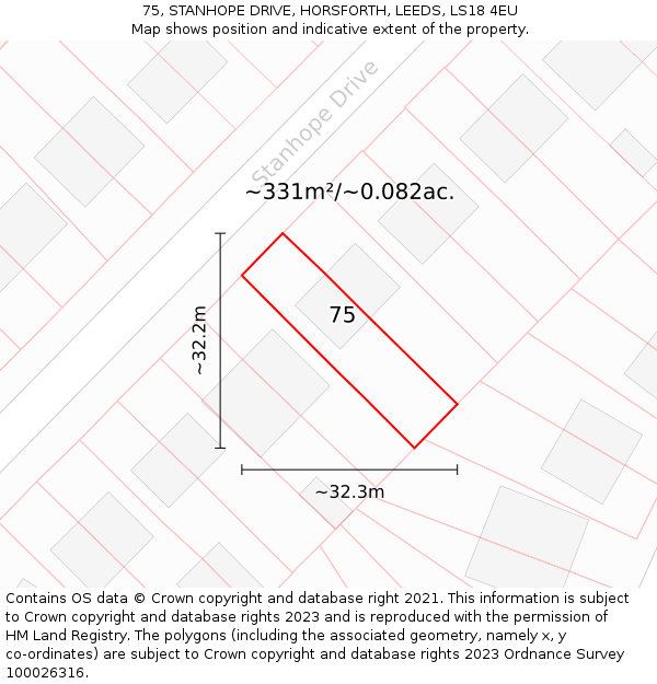 75, STANHOPE DRIVE, HORSFORTH, LEEDS, LS18 4EU: Plot and title map