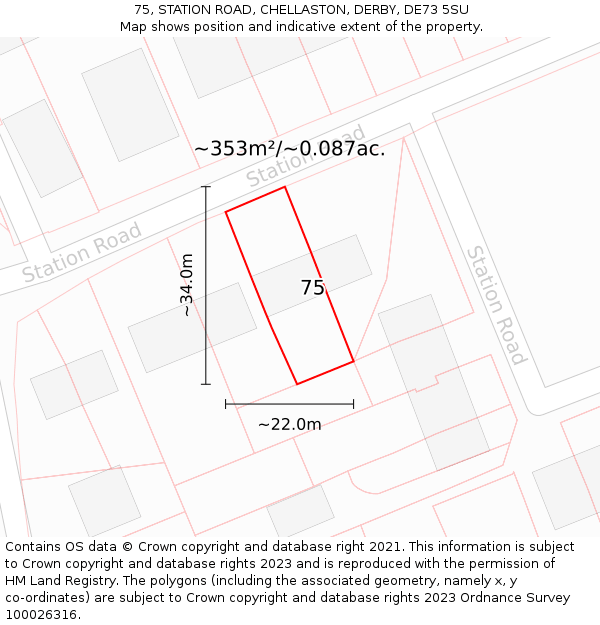 75, STATION ROAD, CHELLASTON, DERBY, DE73 5SU: Plot and title map