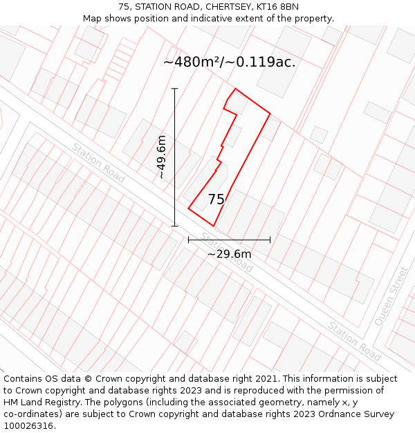 75, STATION ROAD, CHERTSEY, KT16 8BN: Plot and title map
