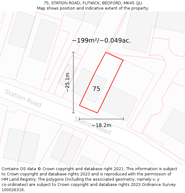 75, STATION ROAD, FLITWICK, BEDFORD, MK45 1JU: Plot and title map