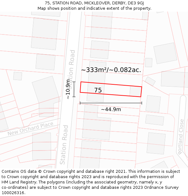 75, STATION ROAD, MICKLEOVER, DERBY, DE3 9GJ: Plot and title map