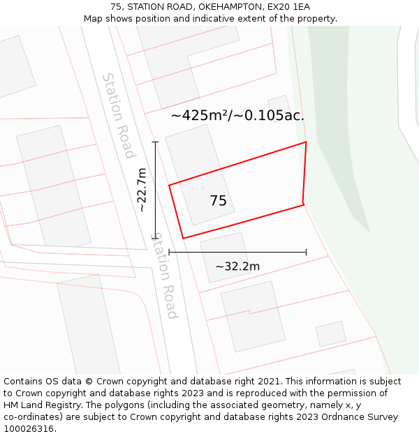 75, STATION ROAD, OKEHAMPTON, EX20 1EA: Plot and title map