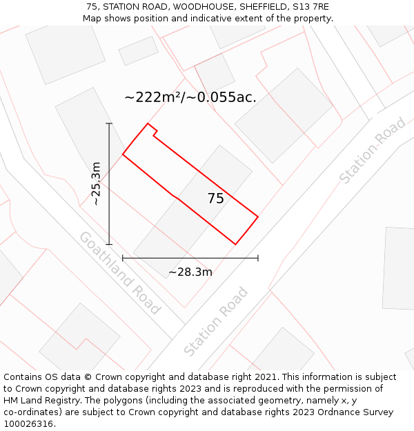 75, STATION ROAD, WOODHOUSE, SHEFFIELD, S13 7RE: Plot and title map