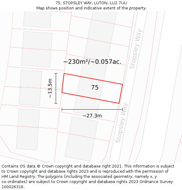 75, STOPSLEY WAY, LUTON, LU2 7UU: Plot and title map