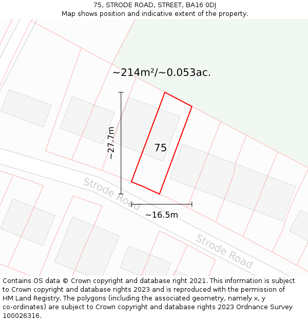 75, STRODE ROAD, STREET, BA16 0DJ: Plot and title map