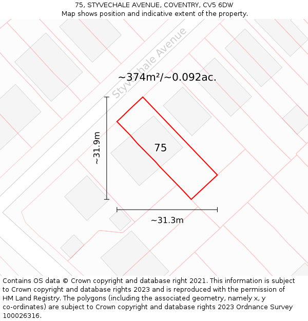 75, STYVECHALE AVENUE, COVENTRY, CV5 6DW: Plot and title map