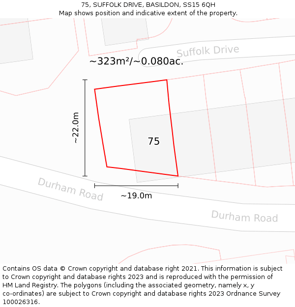 75, SUFFOLK DRIVE, BASILDON, SS15 6QH: Plot and title map