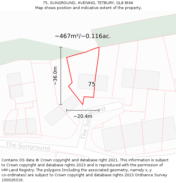 75, SUNGROUND, AVENING, TETBURY, GL8 8NW: Plot and title map