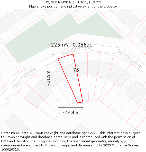 75, SUNNINGDALE, LUTON, LU2 7TF: Plot and title map
