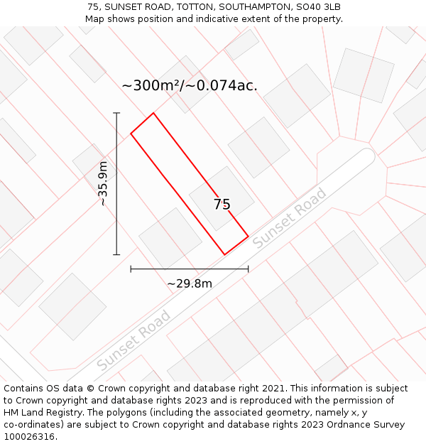 75, SUNSET ROAD, TOTTON, SOUTHAMPTON, SO40 3LB: Plot and title map