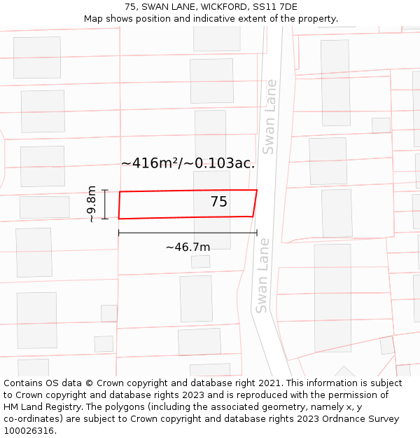 75, SWAN LANE, WICKFORD, SS11 7DE: Plot and title map