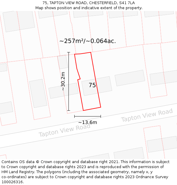 75, TAPTON VIEW ROAD, CHESTERFIELD, S41 7LA: Plot and title map