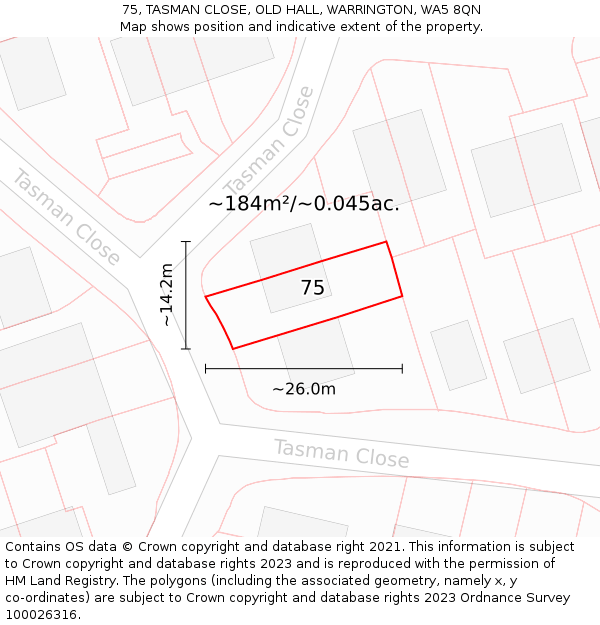 75, TASMAN CLOSE, OLD HALL, WARRINGTON, WA5 8QN: Plot and title map