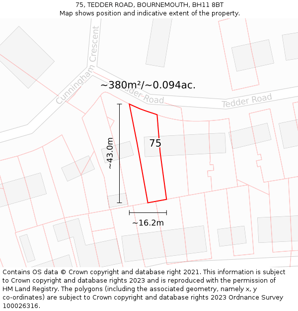 75, TEDDER ROAD, BOURNEMOUTH, BH11 8BT: Plot and title map