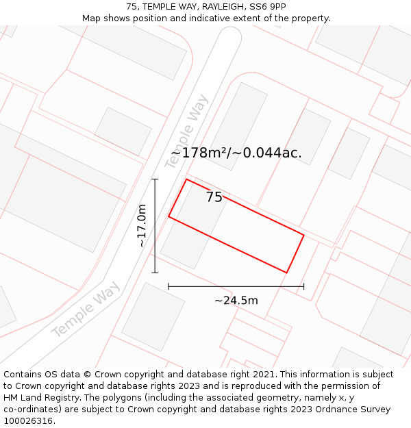 75, TEMPLE WAY, RAYLEIGH, SS6 9PP: Plot and title map