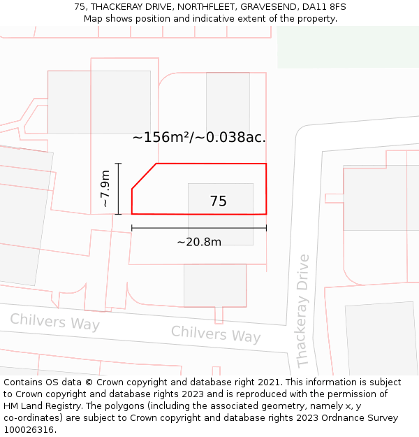 75, THACKERAY DRIVE, NORTHFLEET, GRAVESEND, DA11 8FS: Plot and title map