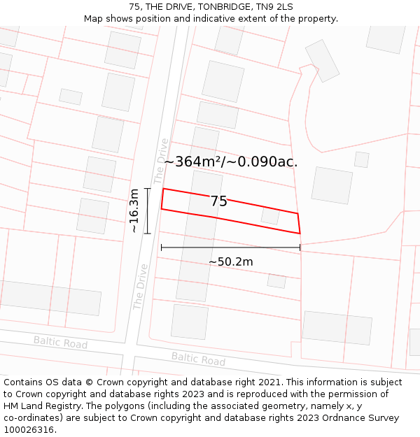 75, THE DRIVE, TONBRIDGE, TN9 2LS: Plot and title map