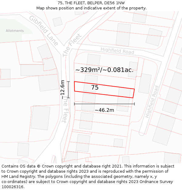 75, THE FLEET, BELPER, DE56 1NW: Plot and title map