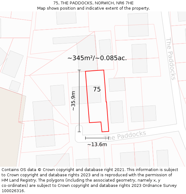 75, THE PADDOCKS, NORWICH, NR6 7HE: Plot and title map