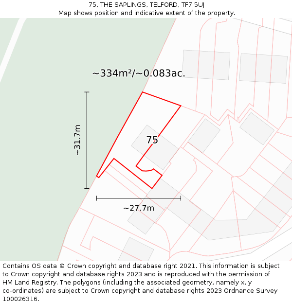 75, THE SAPLINGS, TELFORD, TF7 5UJ: Plot and title map