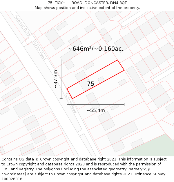 75, TICKHILL ROAD, DONCASTER, DN4 8QT: Plot and title map
