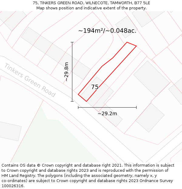 75, TINKERS GREEN ROAD, WILNECOTE, TAMWORTH, B77 5LE: Plot and title map