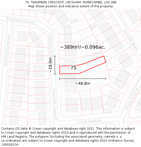 75, TRANMERE CRESCENT, HEYSHAM, MORECAMBE, LA3 2BE: Plot and title map
