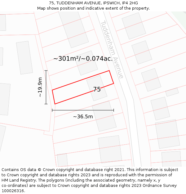 75, TUDDENHAM AVENUE, IPSWICH, IP4 2HG: Plot and title map