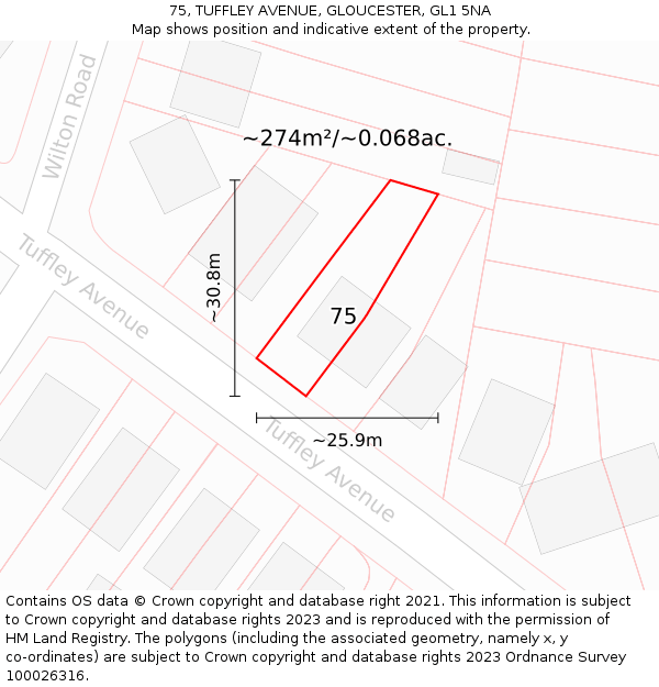 75, TUFFLEY AVENUE, GLOUCESTER, GL1 5NA: Plot and title map