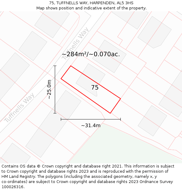75, TUFFNELLS WAY, HARPENDEN, AL5 3HS: Plot and title map