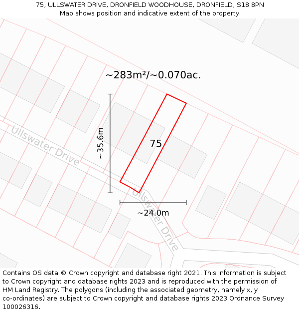 75, ULLSWATER DRIVE, DRONFIELD WOODHOUSE, DRONFIELD, S18 8PN: Plot and title map