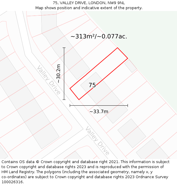 75, VALLEY DRIVE, LONDON, NW9 9NL: Plot and title map